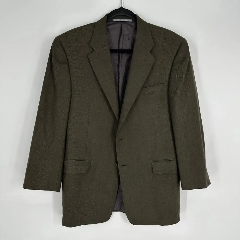 Hickey Freeman Olive Double Button Mens Career Blazer 44